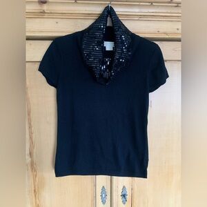 Michael Kors Sequin Cowl Neck Black Sweater Size M